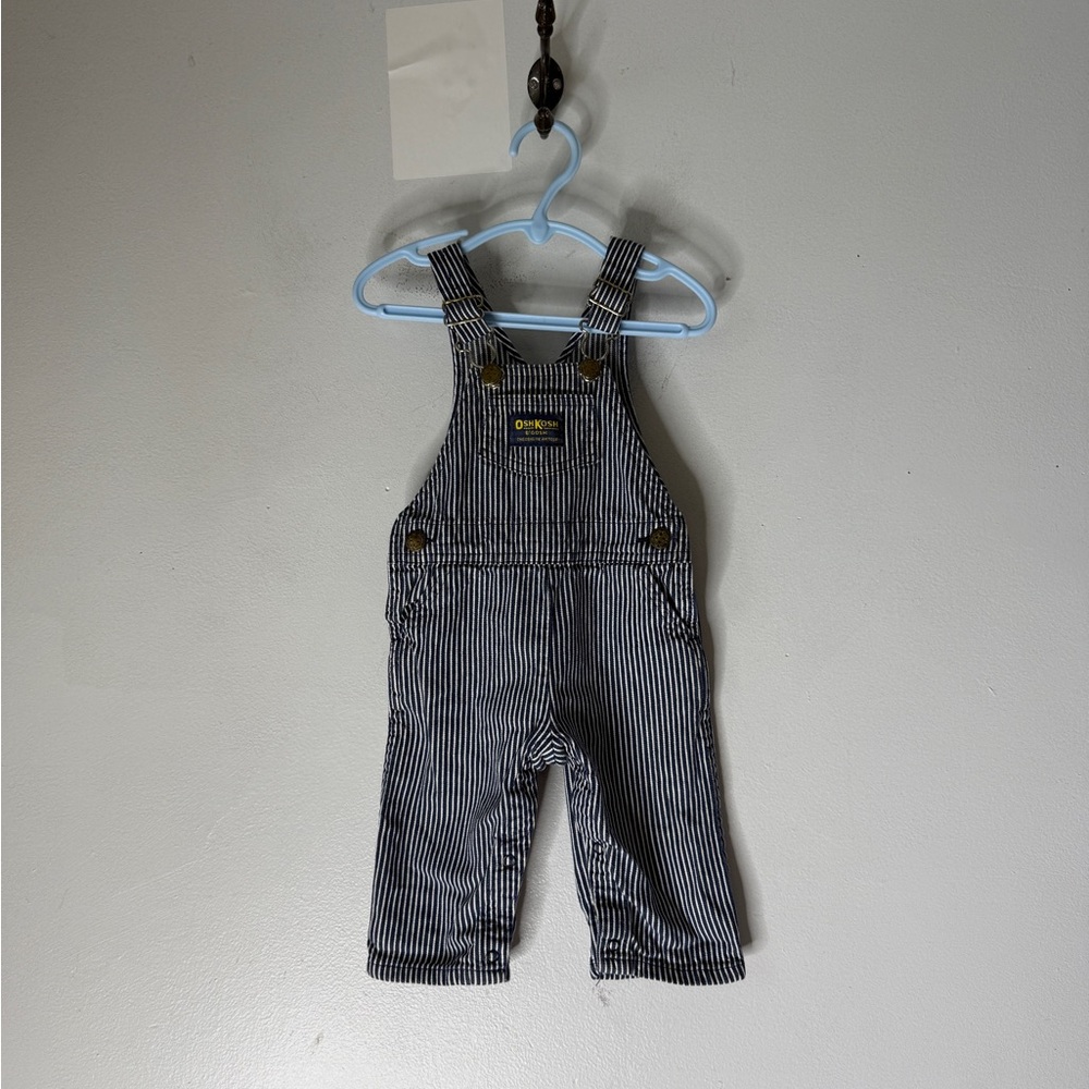 Vtg Baby B'Gosh OshKosh Railroad Stripe Demin Vestbak Overalls Size 18 Months